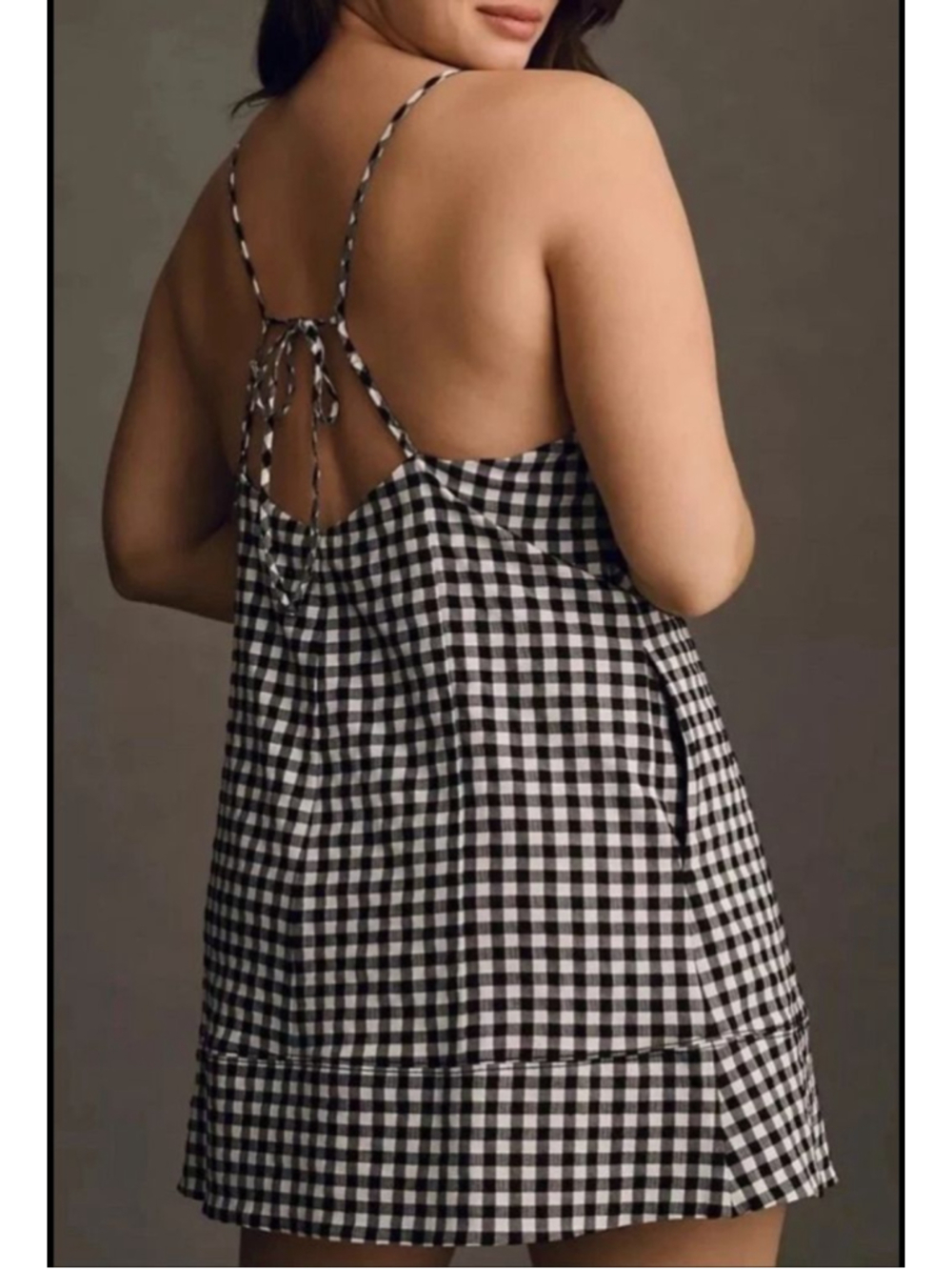 Anthropologie Gingham Mini Dress XL Open Back Tie Back Boho Summer Dress - Picture 6 of 8